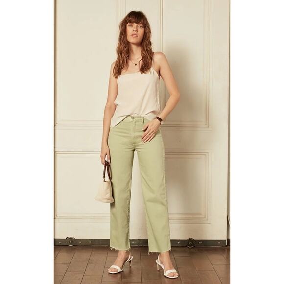 Boyish The Kirby High Rise Straight Jeans in El Cielo Green Crop Raw Hem 29 - Picture 2 of 12